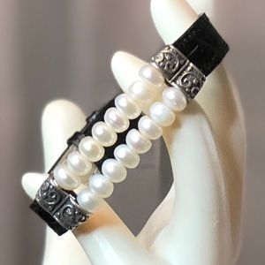 Cellini Cultured Pearl and Black Leather Bracelet